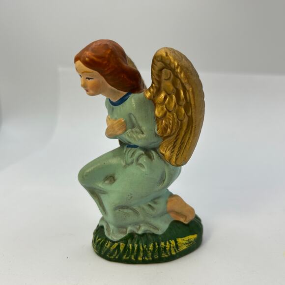 Vintage Nativity Angel Gold Wings Crossed Hands 3 3/4" Made in Japan Green - Picture 8 of 9